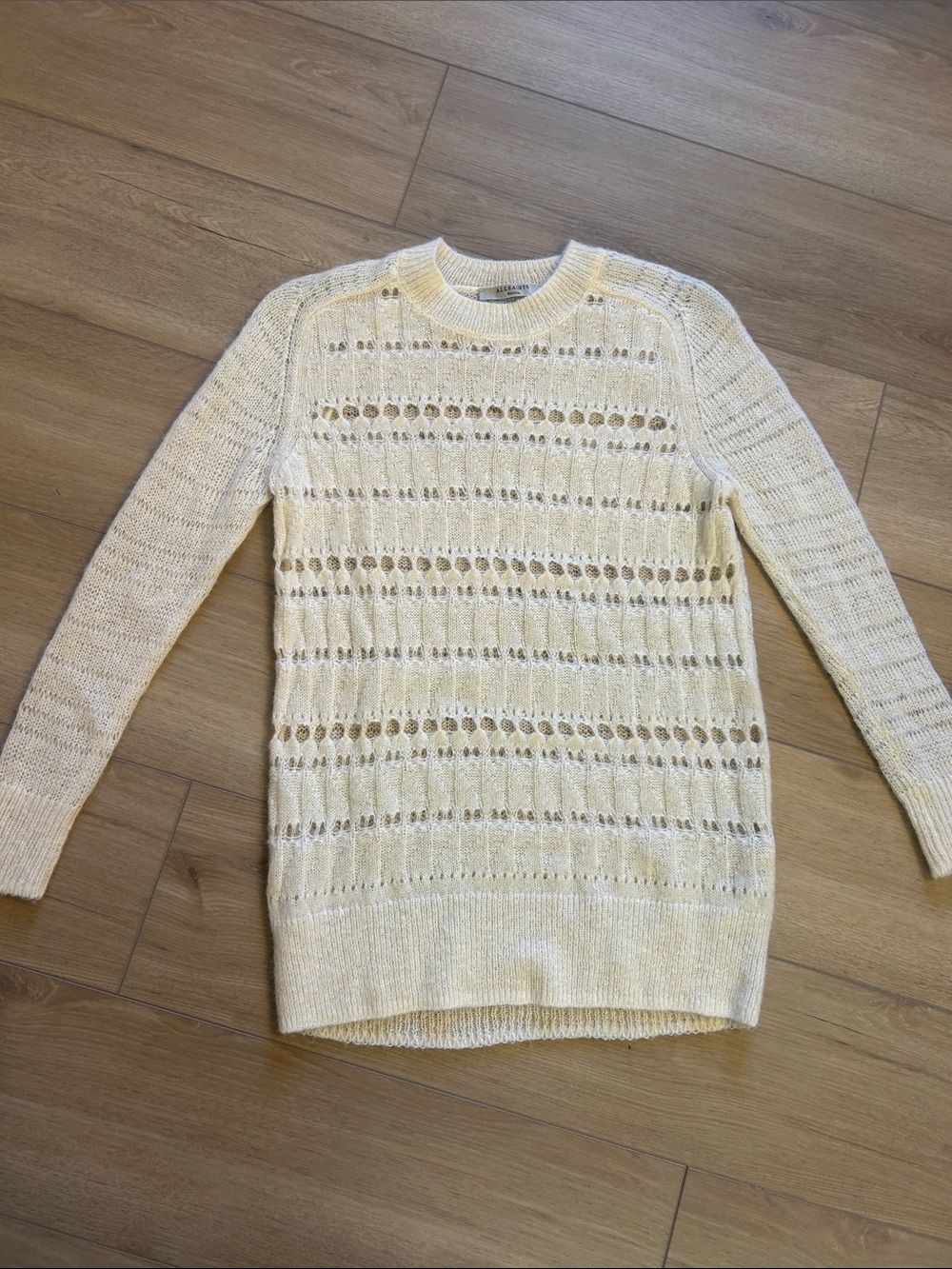 AllSaints Cream Openwork Crewneck Sweater